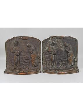 Vintage Cast Iron Bookends Farmer Peasant Prayer for Potato Crop Harvest Angelus